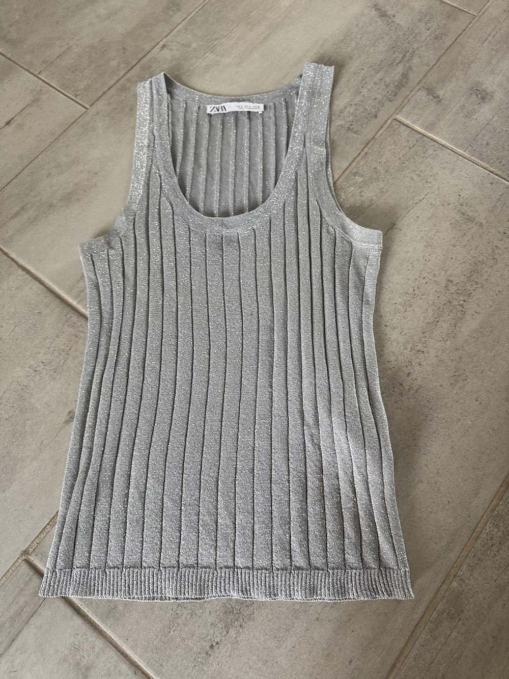 ZARA Silver Metallic Ribbed Tank